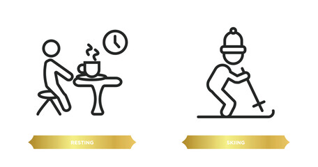 two editable outline icons from activity and hobbies concept. thin line icons such as resting, skiing vector.