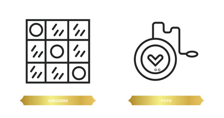 two editable outline icons from activity and hobbies concept. thin line icons such as checkers, yoyo vector.