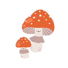 Cute fly agaric mushroom vector character. Illustration isolated on white background