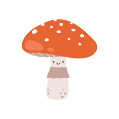 Cute fly agaric mushroom vector character. Illustration isolated on white background