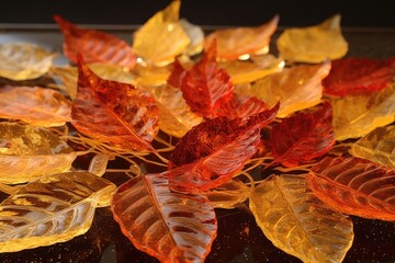autumn leaves in resin used as table centerpiece
