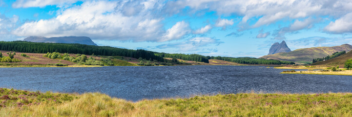 Panoramic view of a beautiful mountainous landscape of the west coast of Scotland, Highlands, UK