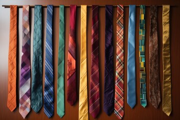 collection of colorful ties hanging together