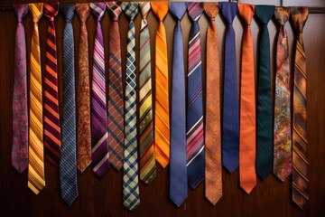 collection of colorful ties hanging together