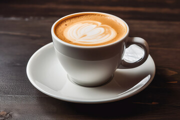 Cup of coffee latte on old wooden background