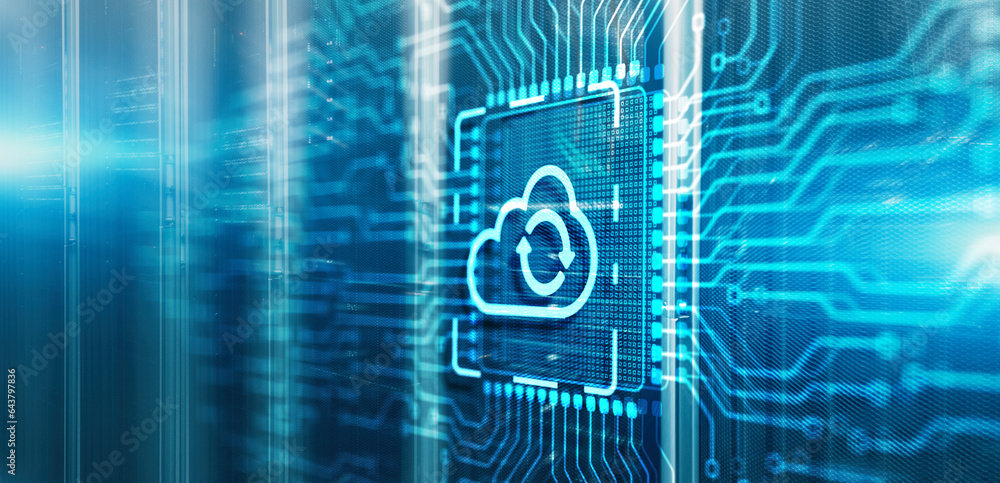 Poster cloud computing concept. connect to cloud. 3d electronic circuit board chip