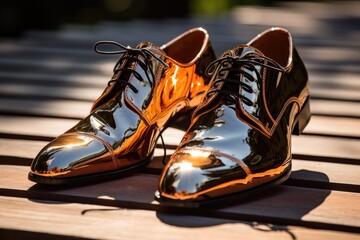 polished leather shoes reflecting sunlight