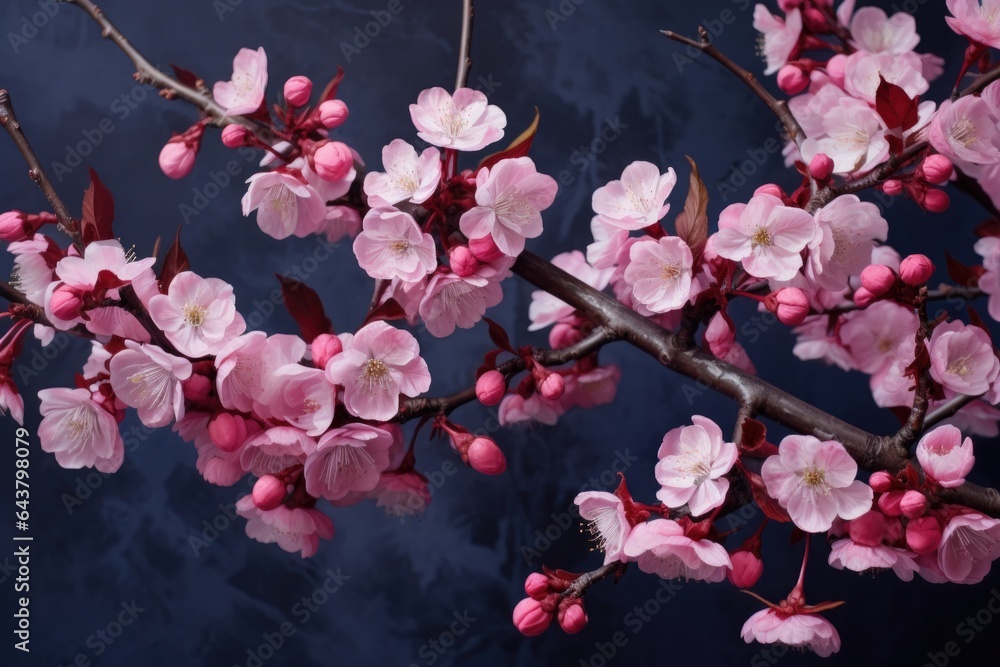 Sticker close-up of cherry blossoms on a tree branch