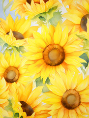 Watercolor illustration of yellow sunflowers