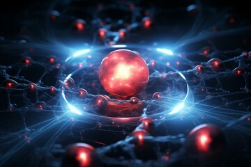 Illustration showing intertwined quantum nuclear fusion. Generative AI