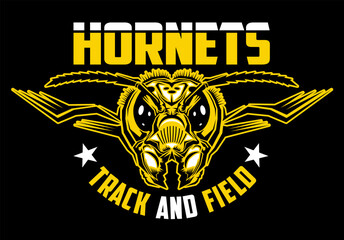 hornets track and field team design with mascot head for school, college or league