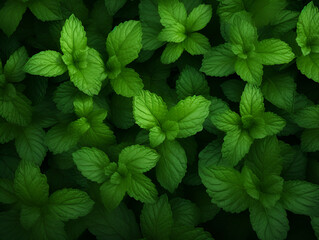 Fototapeta na wymiar Close up of fresh mint leaves, natural green background