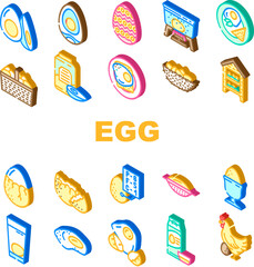 chicken egg farm brown icons set vector. hen organic, poultry food, easter chick, basket nest, isolated, product cooking chicken egg farm brown isometric sign illustrations