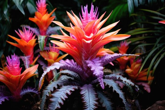 detailed shot of a vivid bromeliad plant in bloom - Powered by Adobe