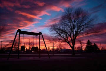 Fototapeta premium swing set silhouetted against twilight sky