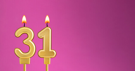 Birthday card with candle number 31 - purple background
