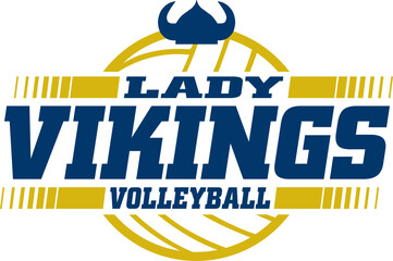 lady vikings volleyball team design with ball for school, college or league sports