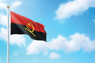 Waving flag of Angola on sky background. Template for independence