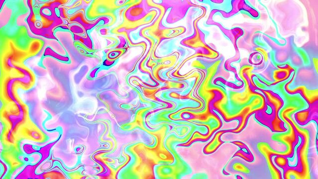 Transforming neon liquid hypnotic trippy background. Psychedelic wave deformation animated abstract curved shapes colorful holographic rainbow swirl animation. Looping footage hippie tie dye design	