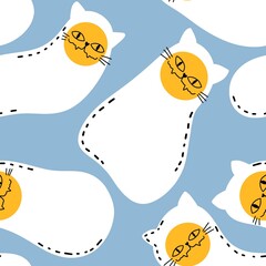 Cartoon animals seamless scrambled eggs and cat pattern for wrapping paper and fabrics and kids clothes print