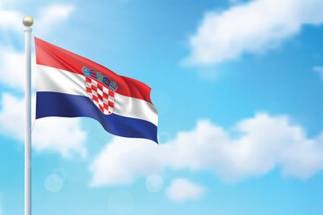 Waving flag of Croatia on sky background. Template for independence