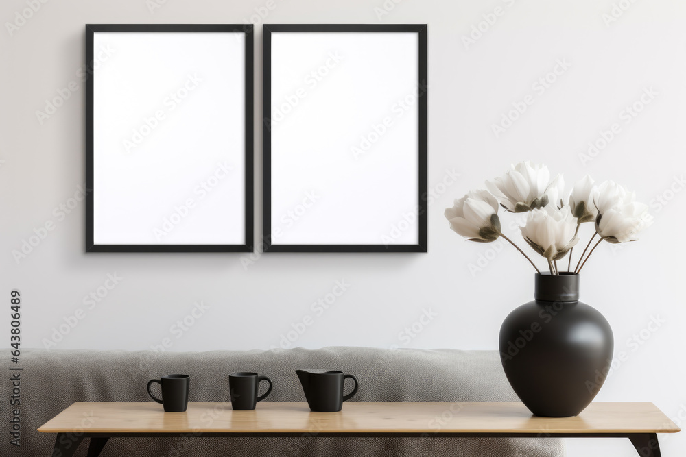 Aufkleber simple yet elegant coffee table with two vases placed on top. perfect for adding touch of style to a