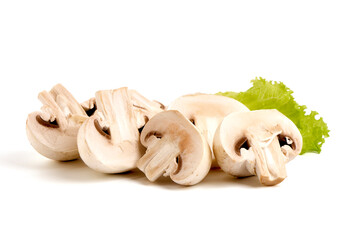 Champignons, close-up, isolated on white background.