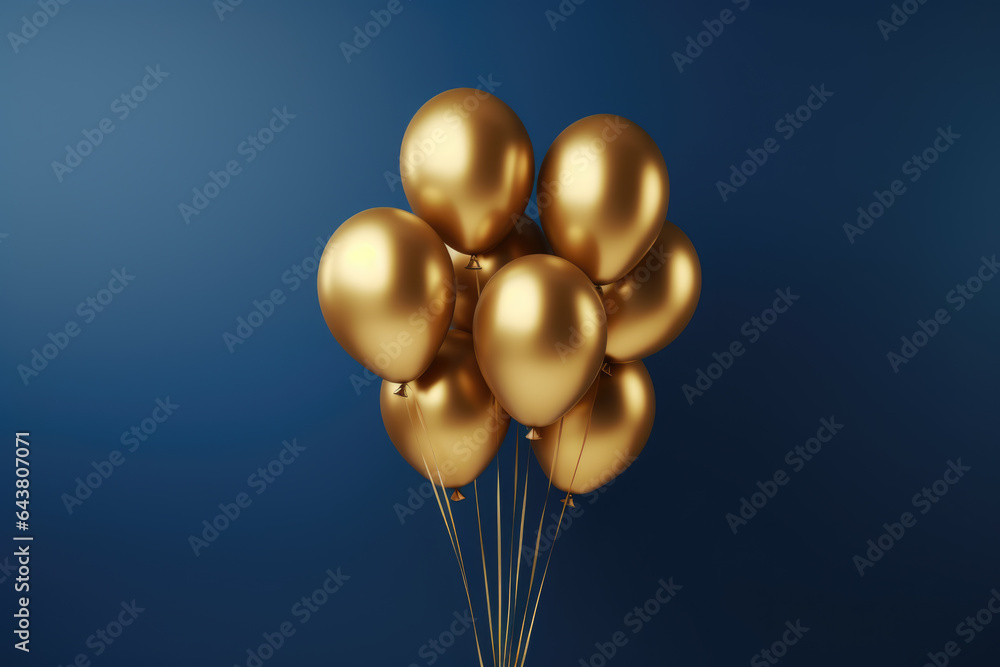 Poster captivating image of bunch of gold balloons floating in air. perfect for adding touch of glamour and