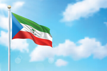 Waving flag of Equatorial Guinea on sky background. Template for independence
