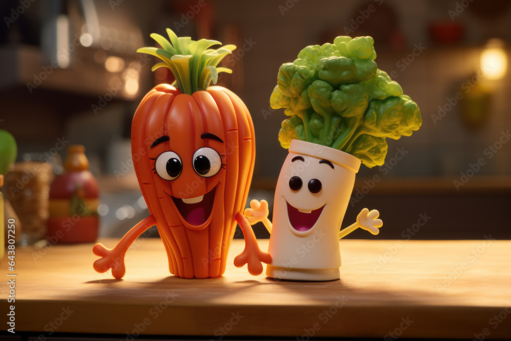 Poster close-up image of two carrots placed side by side. this picture can be used to depict concepts such 