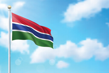 Waving flag of Gambia on sky background. Template for independence
