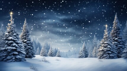 Fototapeta na wymiar Winter Christmas landscape with pine tree and snow