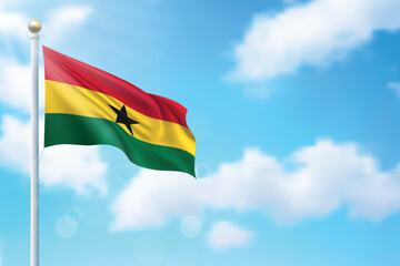 Waving flag of Ghana on sky background. Template for independence