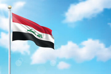 Waving flag of Iraq on sky background. Template for independence