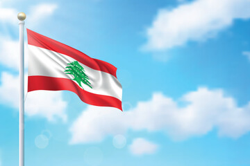 Waving flag of Lebanon on sky background. Template for independence