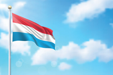 Waving flag of Luxembourg on sky background. Template for independence