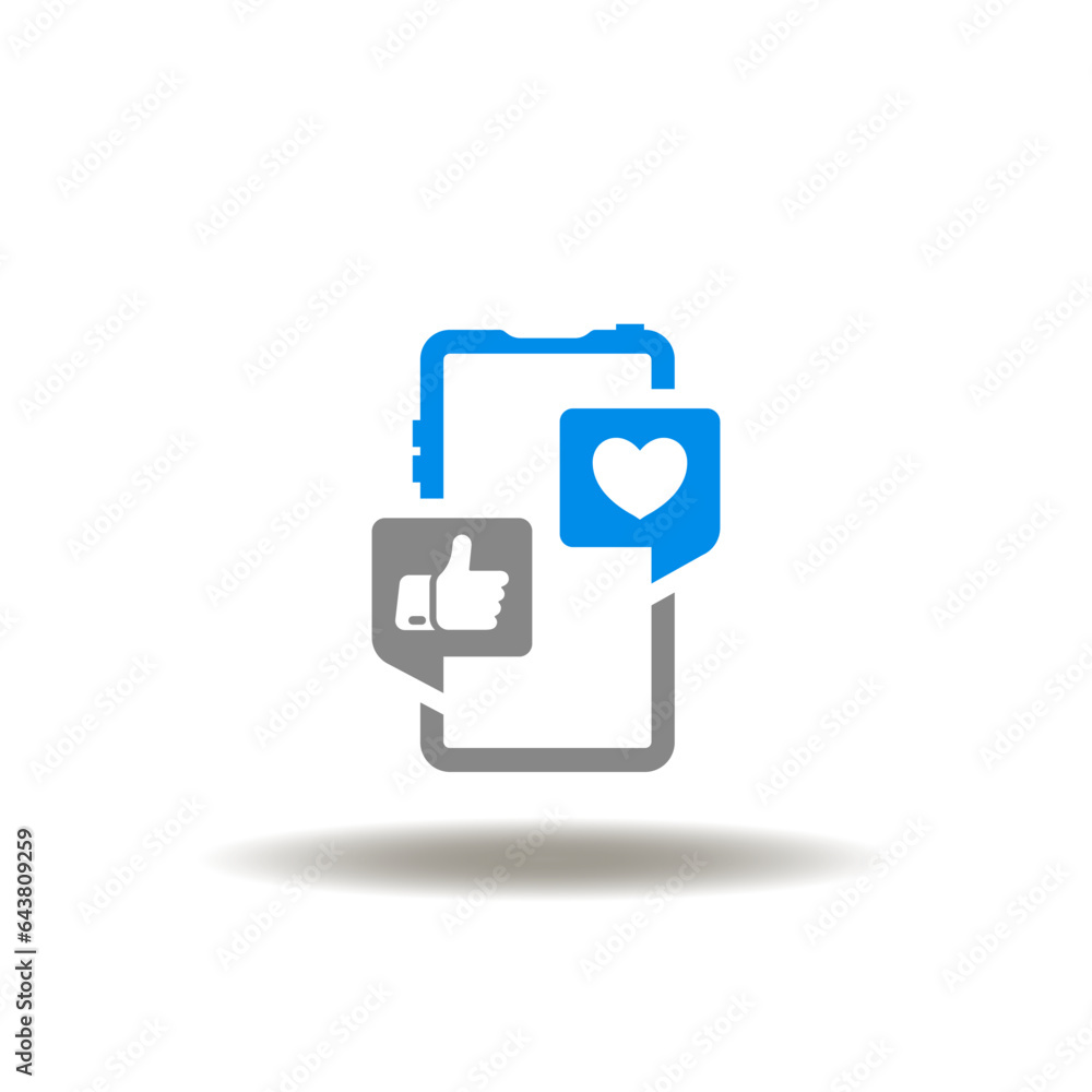 Aufkleber vector illustration of smartphone and speech bubbles with like and heart. icon of feedback. symbol o