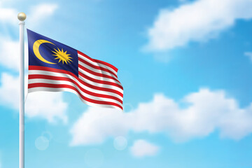 Waving flag of Malaysia on sky background. Template for independence