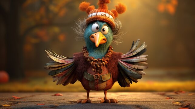 Thanksgiving turkey in funny cartoon style. Happy bird