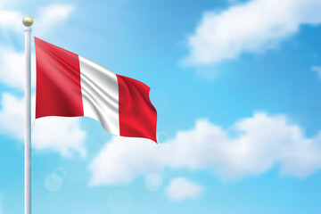Waving flag of Peru on sky background. Template for independence
