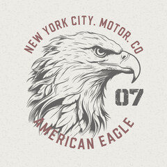 American Eagle. T shirt design. Vintage monochrome badge. Vector
