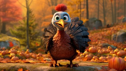 Thanksgiving turkey in funny cartoon style. Happy bird - obrazy, fototapety, plakaty