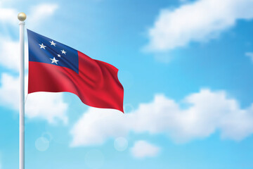 Waving flag of Samoa on sky background. Template for independence