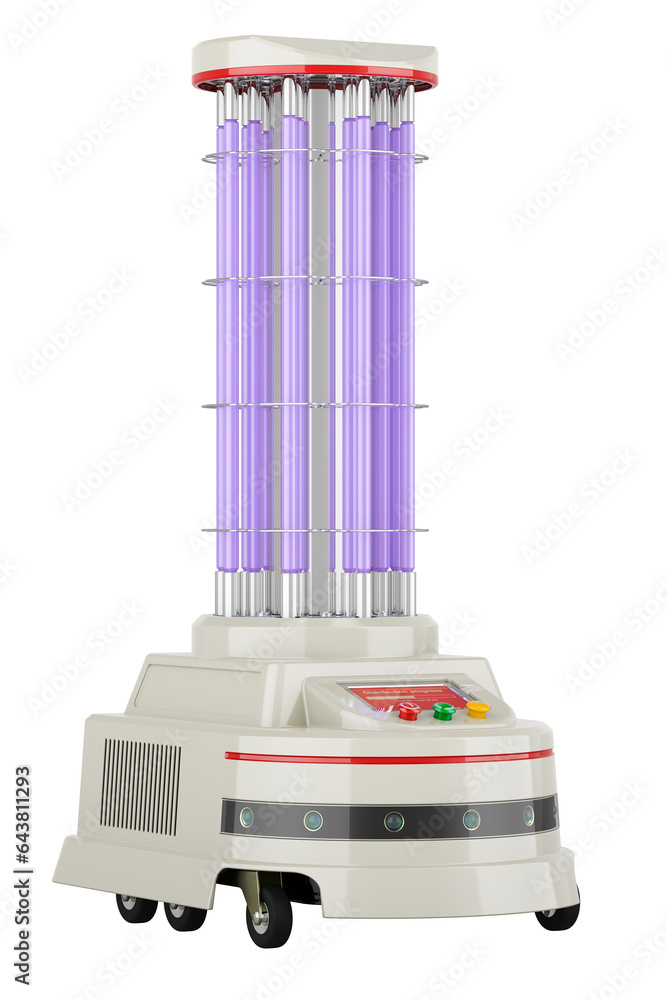 Poster uv-disinfection robot, closeup. 3d rendering isolated on transparent background