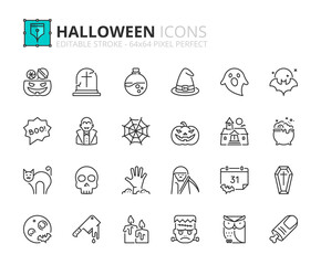Simple set of outline icons about Halloween