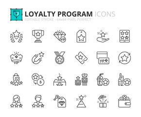 Simple set of outline icons about loyalty program