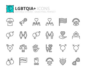 Simple set of outline icons about LGBTQIA+