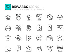Simple set of outline icons about rewards