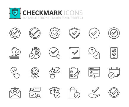 Simple set of outline icons about checkmark