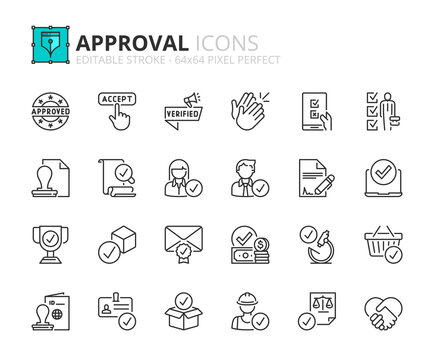 Simple set of outline icons about approval